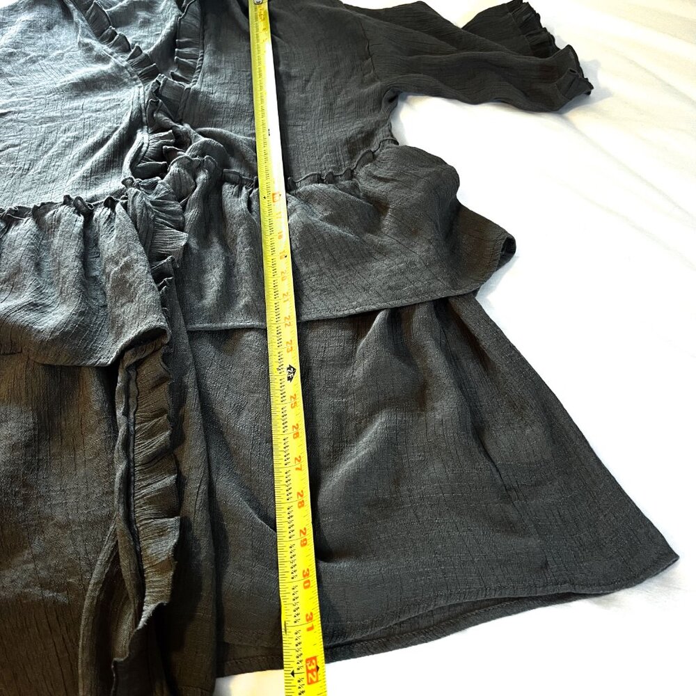 Easel Sage Semi Sheer Double Ruffled Long Open Front Cardigan Medium - Picture 8 of 9